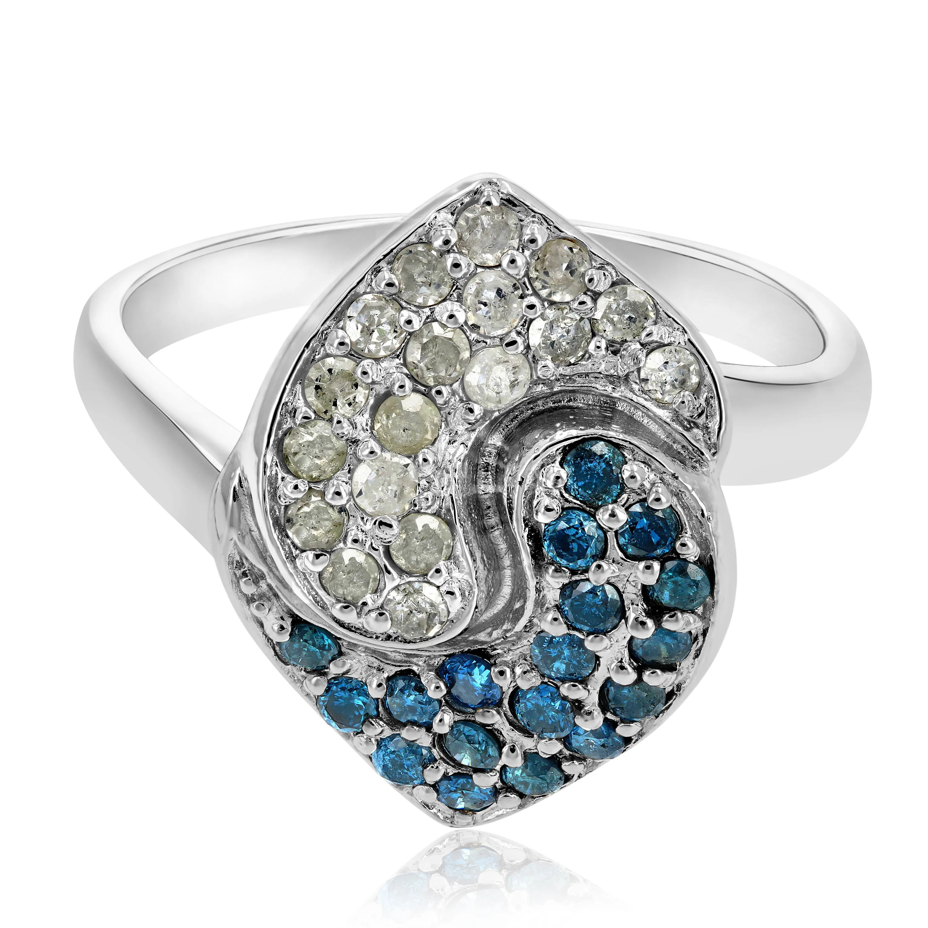 4/5 cttw Blue Diamond Statement Ring in .925 Sterling Silver