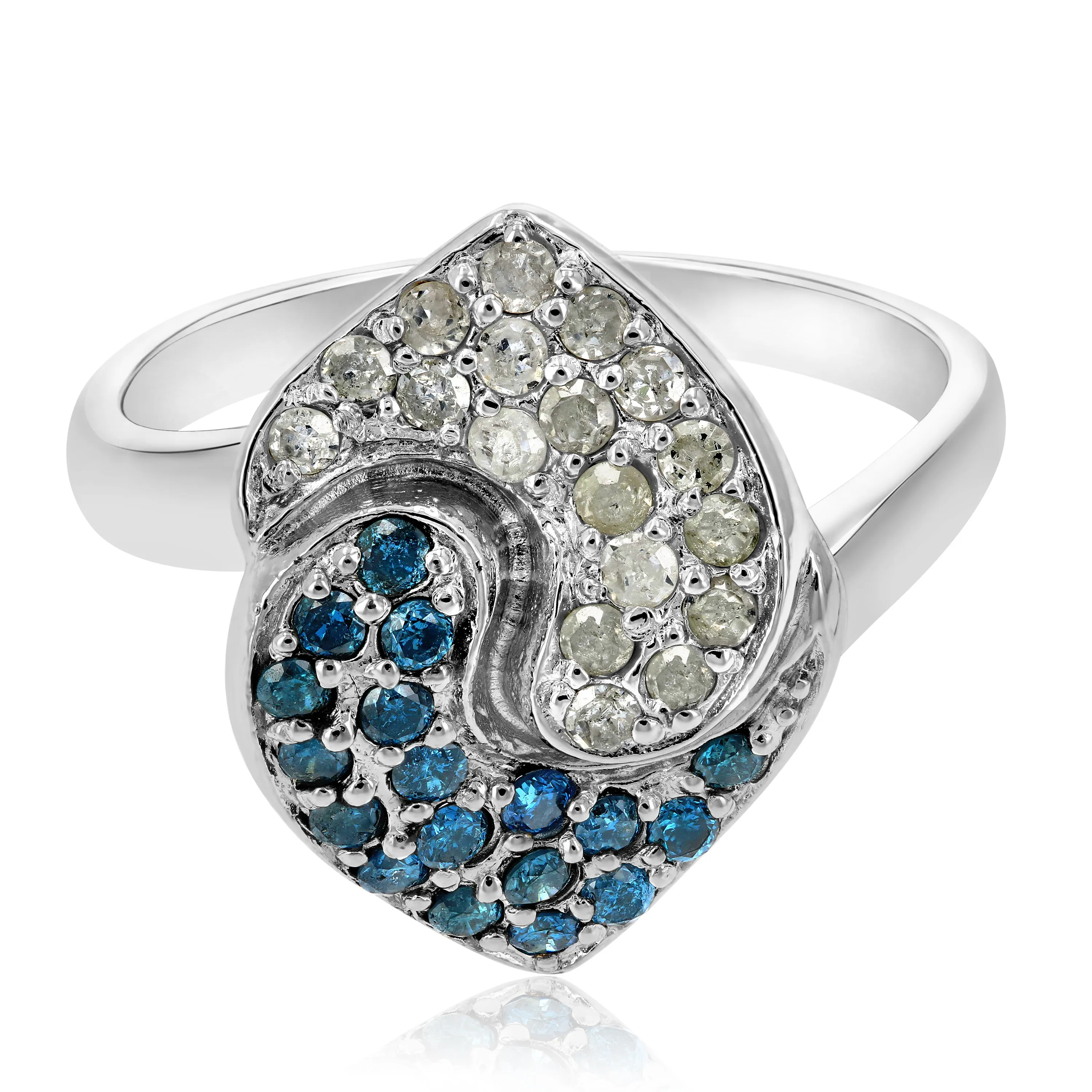 4/5 cttw Blue Diamond Statement Ring in .925 Sterling Silver