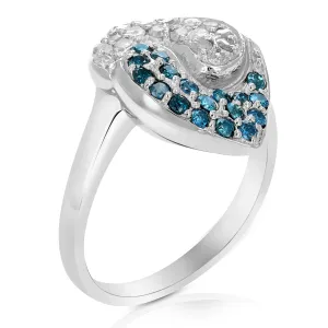 4/5 cttw Blue Diamond Statement Ring in .925 Sterling Silver