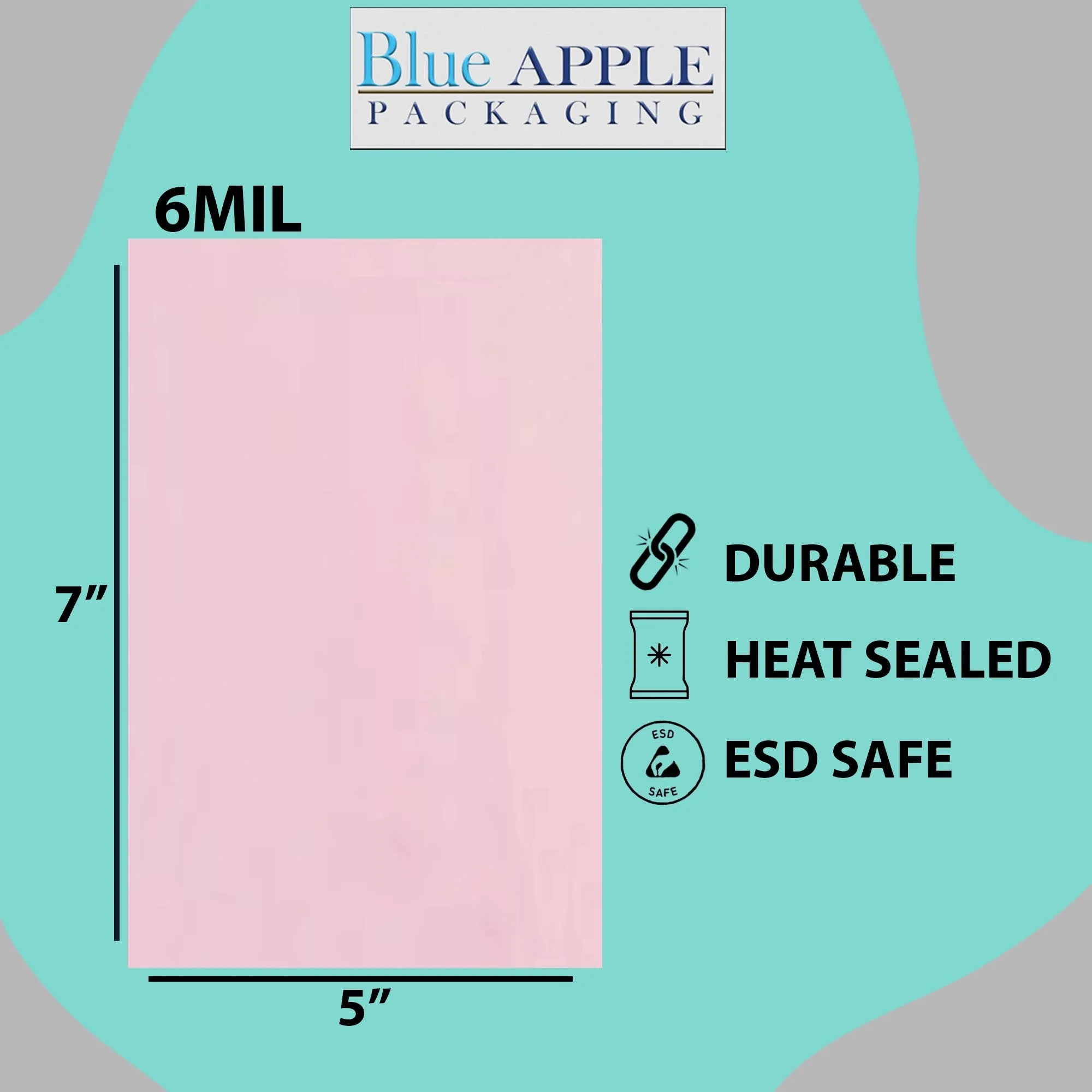 5X7 inches Pink Anti Static Bags 6 Mil Flat