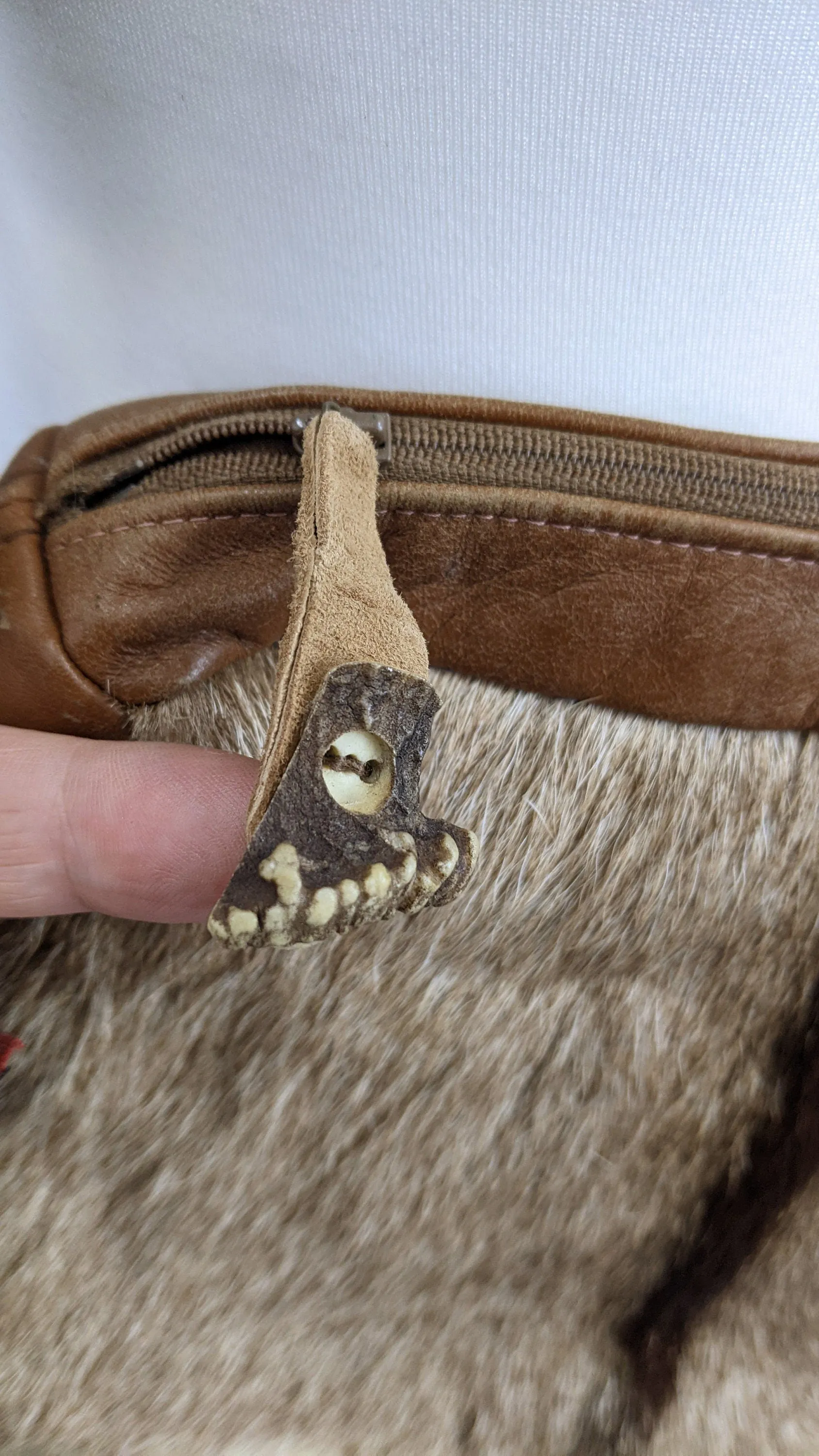 70s Deerskin Leather Shoulder Bag, Rustic Bohemian Fur Handbag