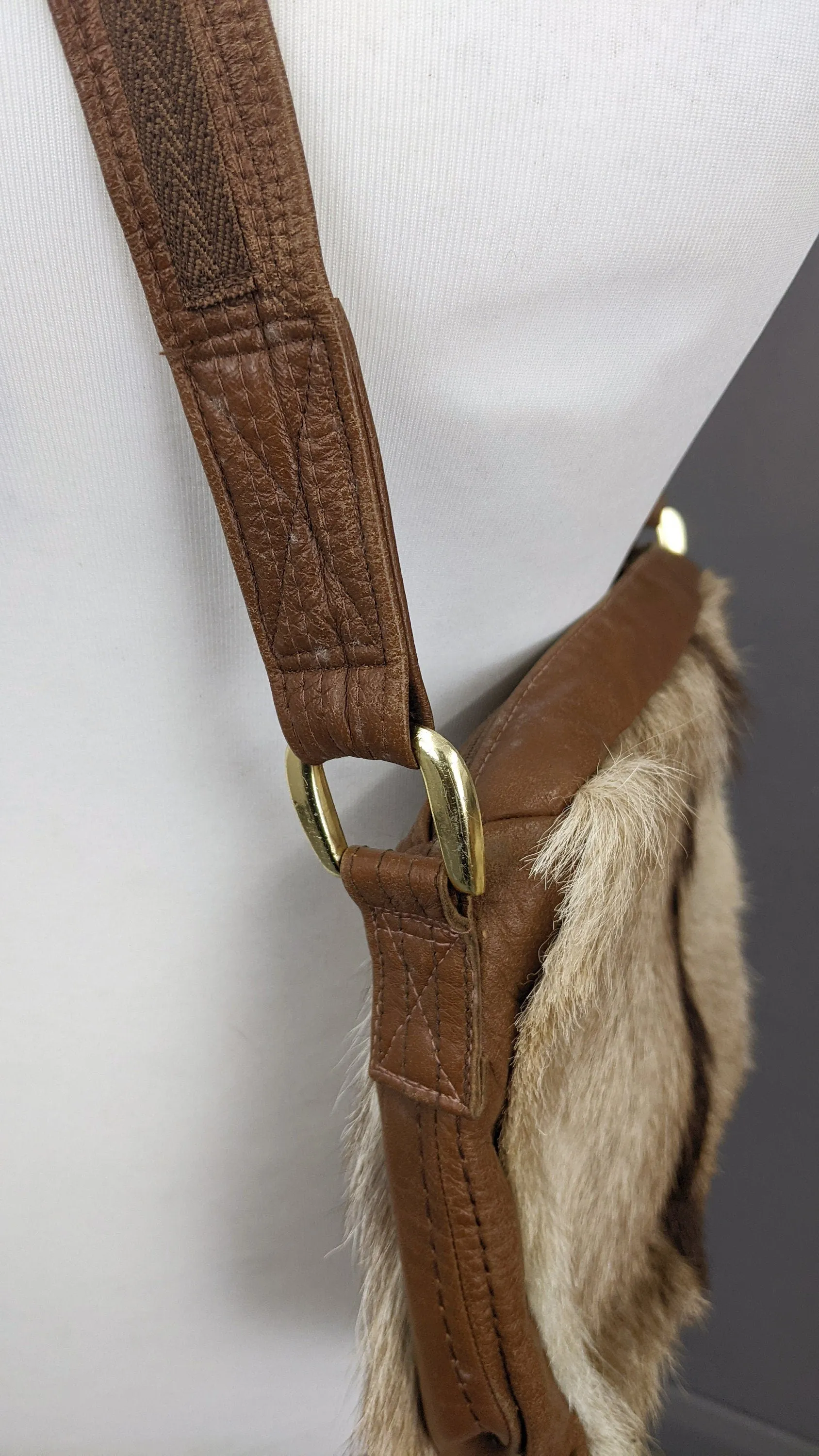 70s Deerskin Leather Shoulder Bag, Rustic Bohemian Fur Handbag