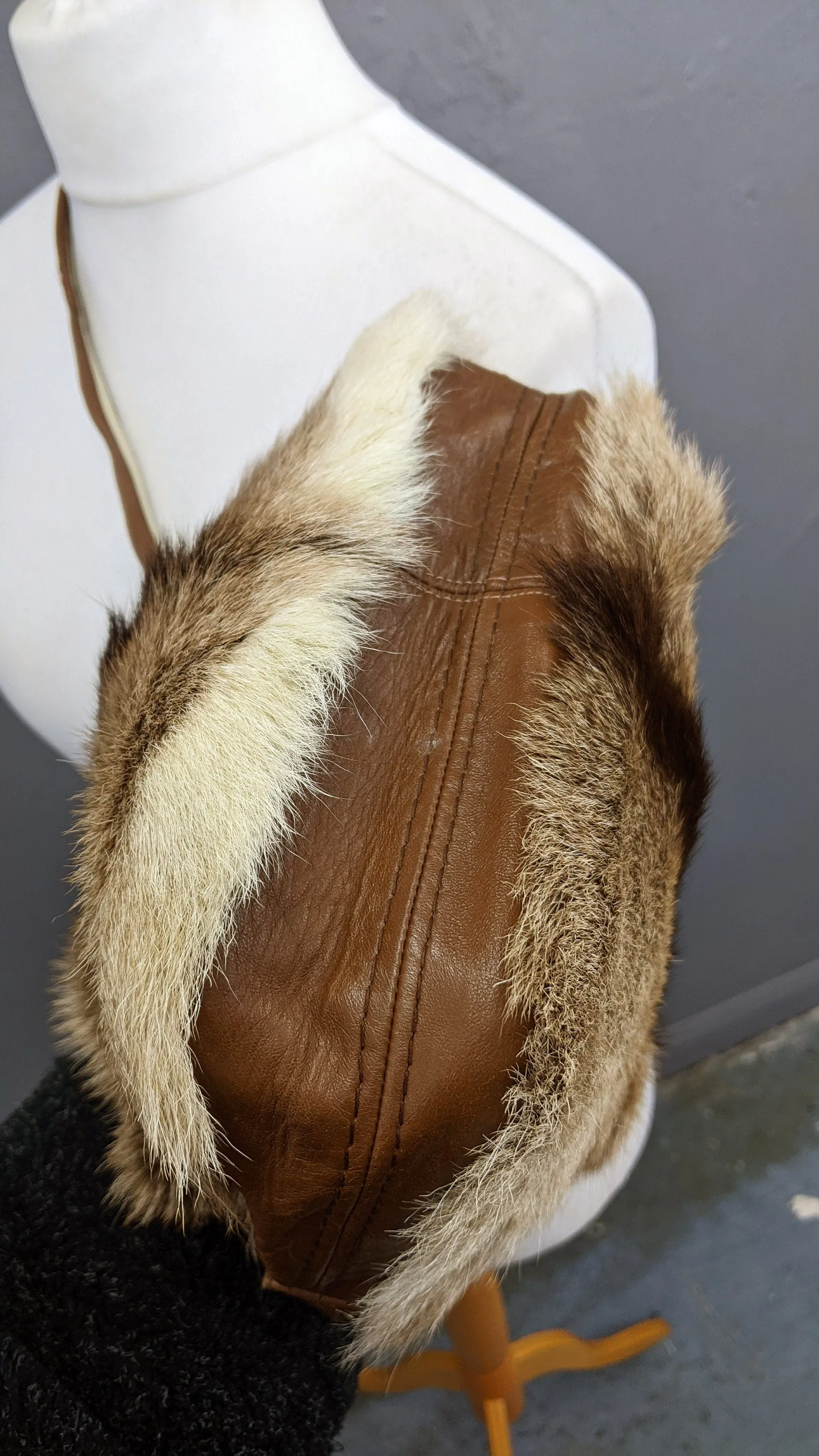 70s Deerskin Leather Shoulder Bag, Rustic Bohemian Fur Handbag