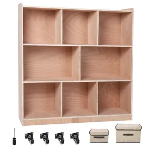 8-Compartment Solid Wood Storage Cabinet Kids Book Shelf Natural
