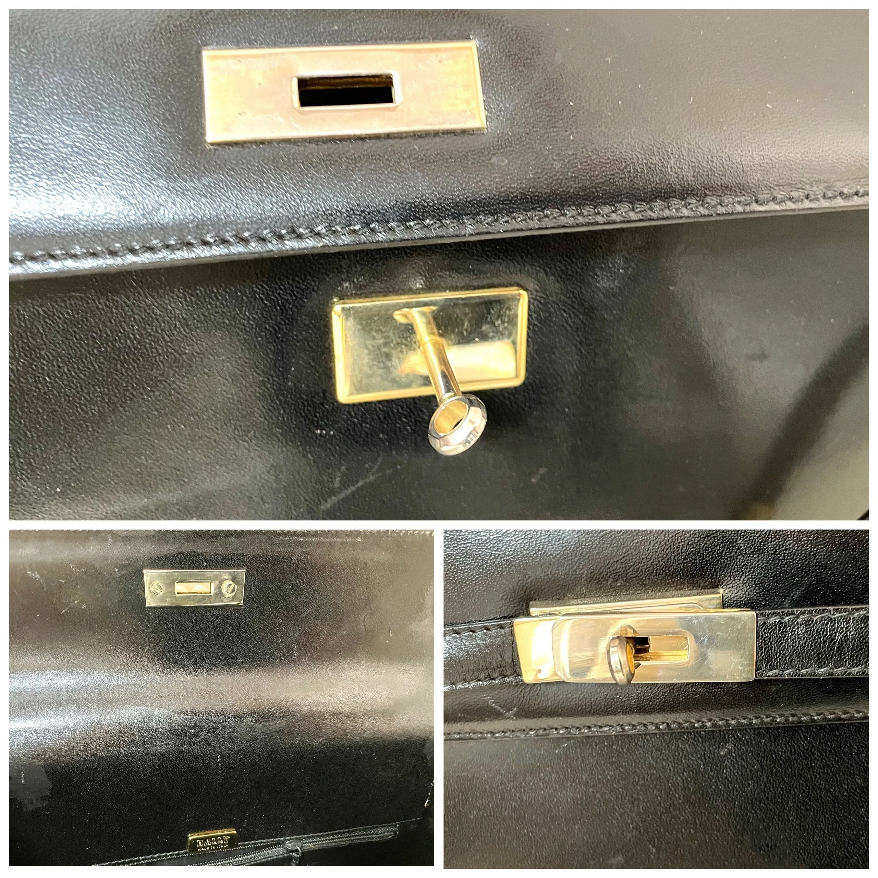 80's vintage BALLY black boxcalf leather kelly bag. Classic masterpiece handbag. 051203m1