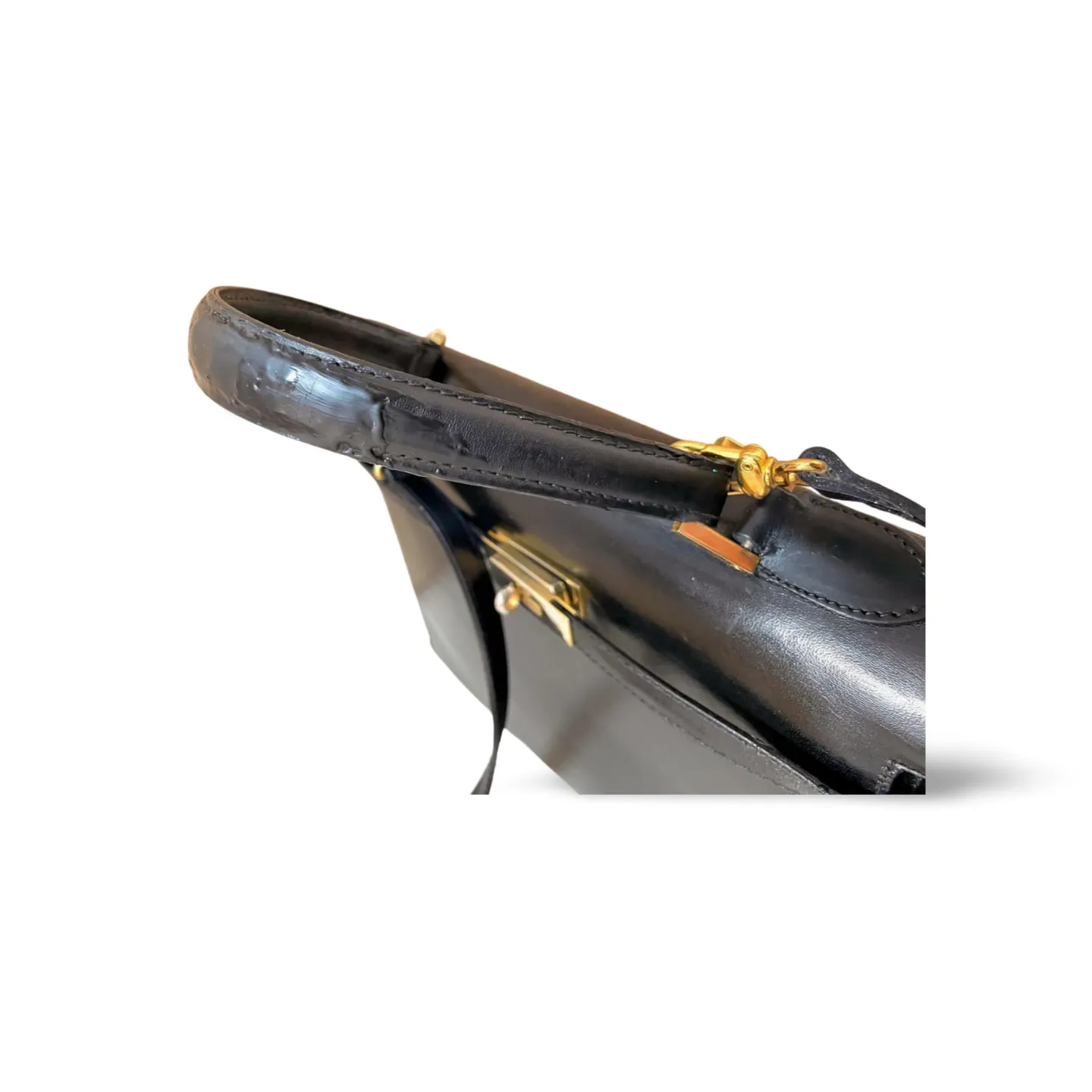 80's vintage BALLY black boxcalf leather kelly bag. Classic masterpiece handbag. 051203m1