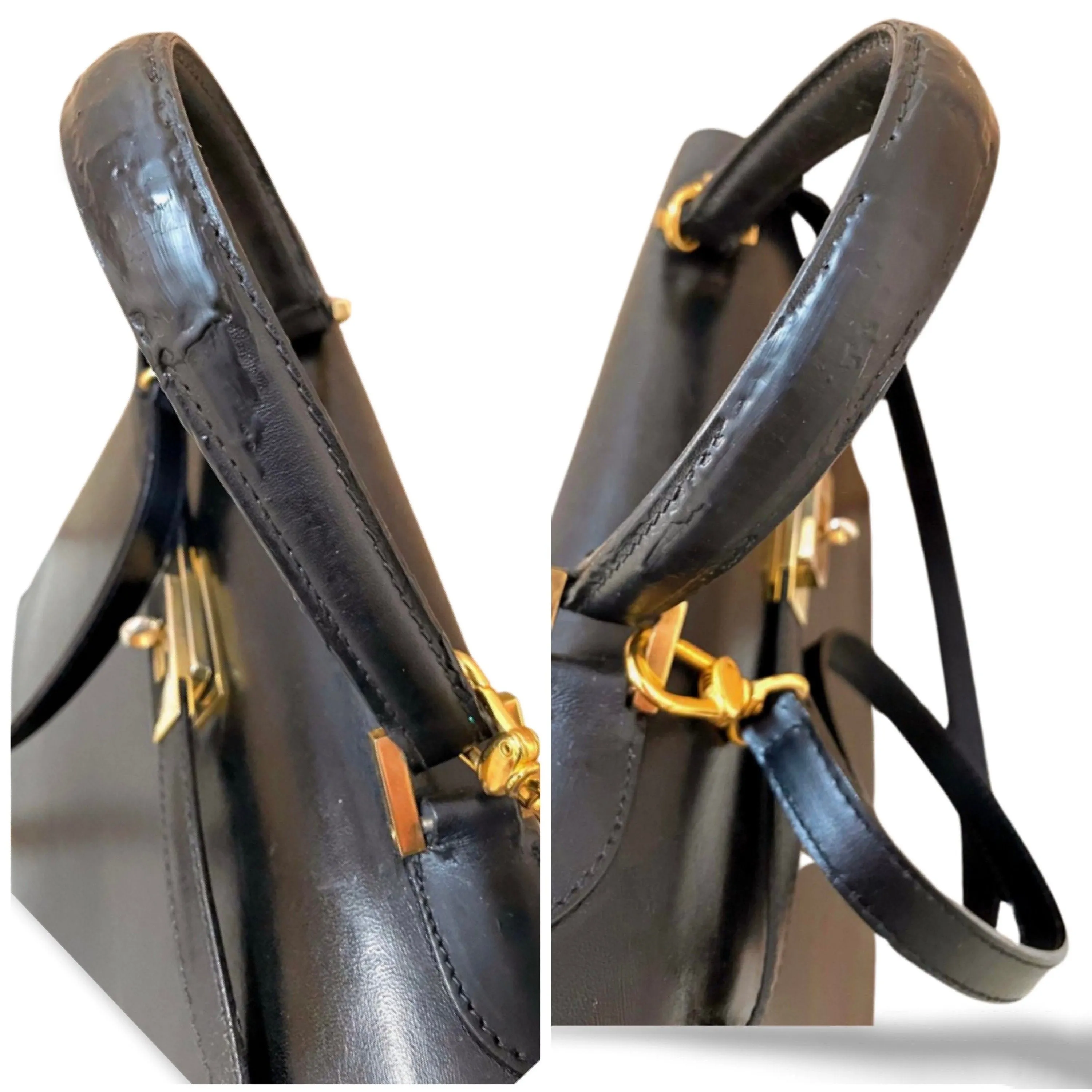 80's vintage BALLY black boxcalf leather kelly bag. Classic masterpiece handbag. 051203m1