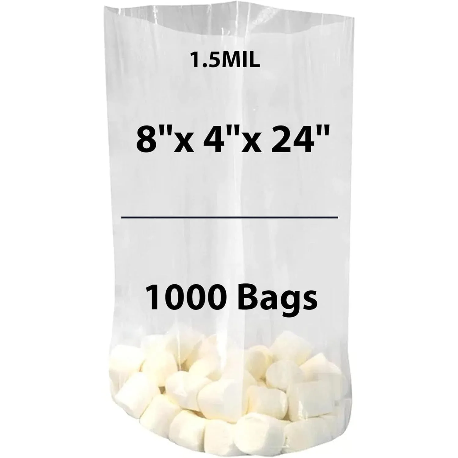 8X4X24 inches Gusseted Poly Bags Clear 1.5 Mil Low Density LDPE