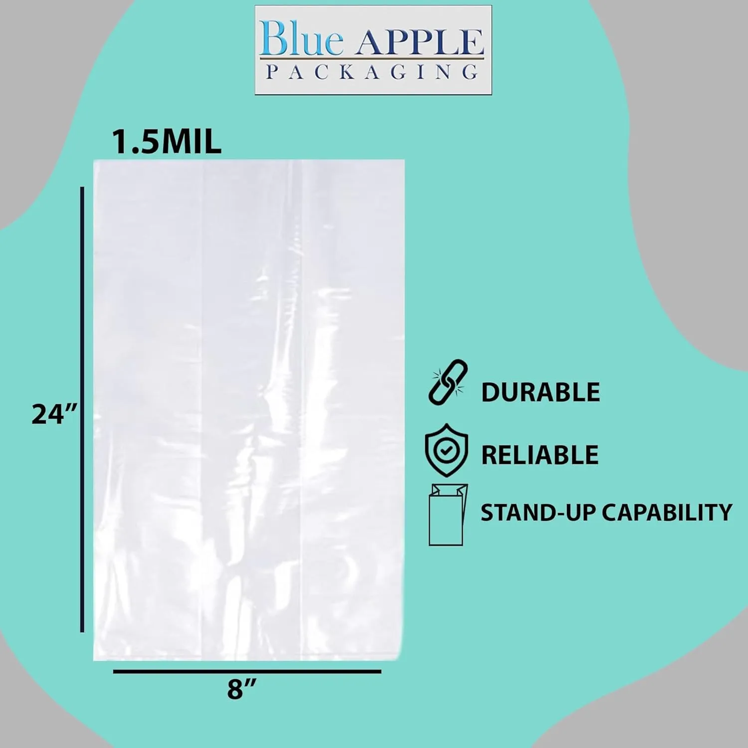 8X4X24 inches Gusseted Poly Bags Clear 1.5 Mil Low Density LDPE