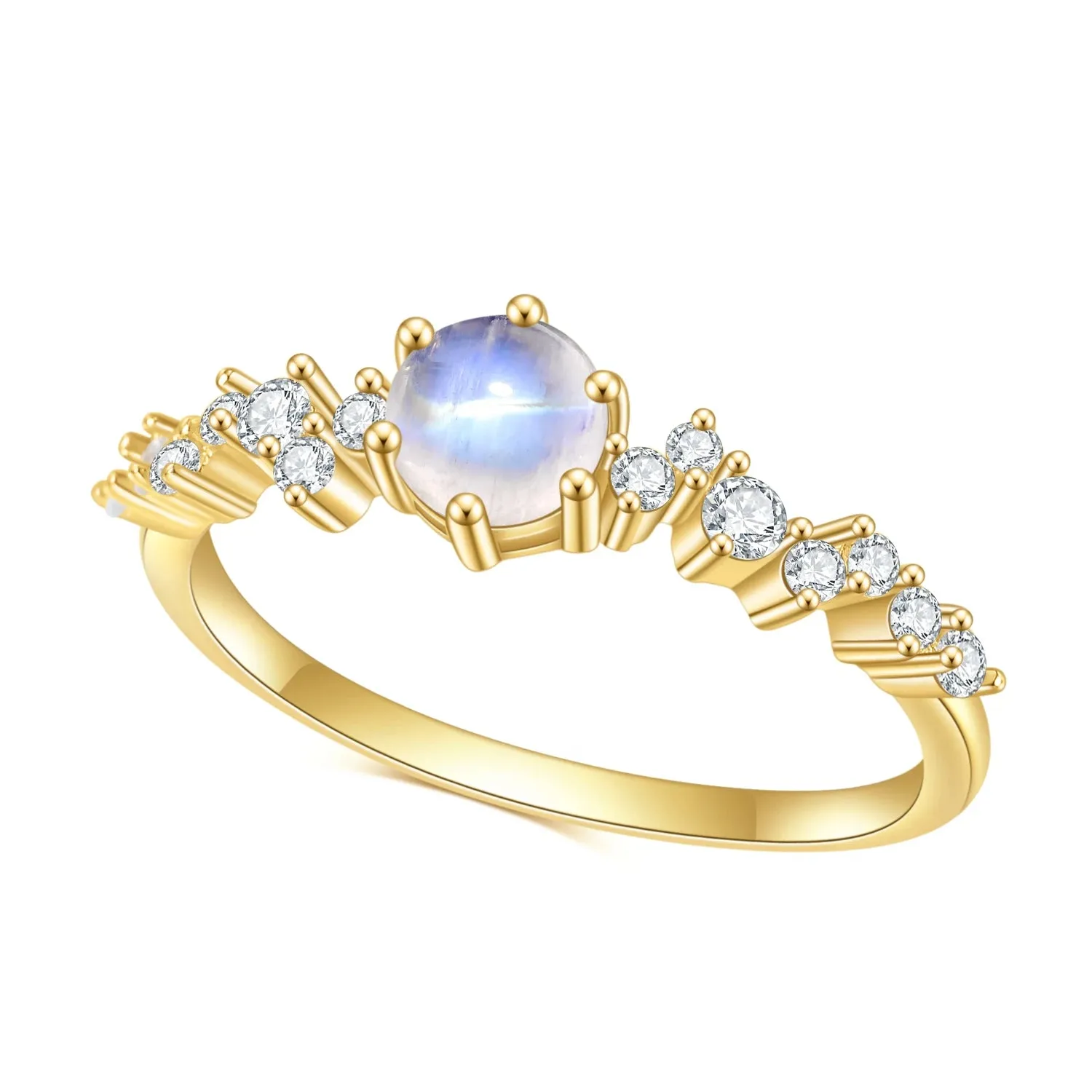 925 Sterling Silver Gold Promise Ring – Natural Rainbow Moonstone June Birthstone