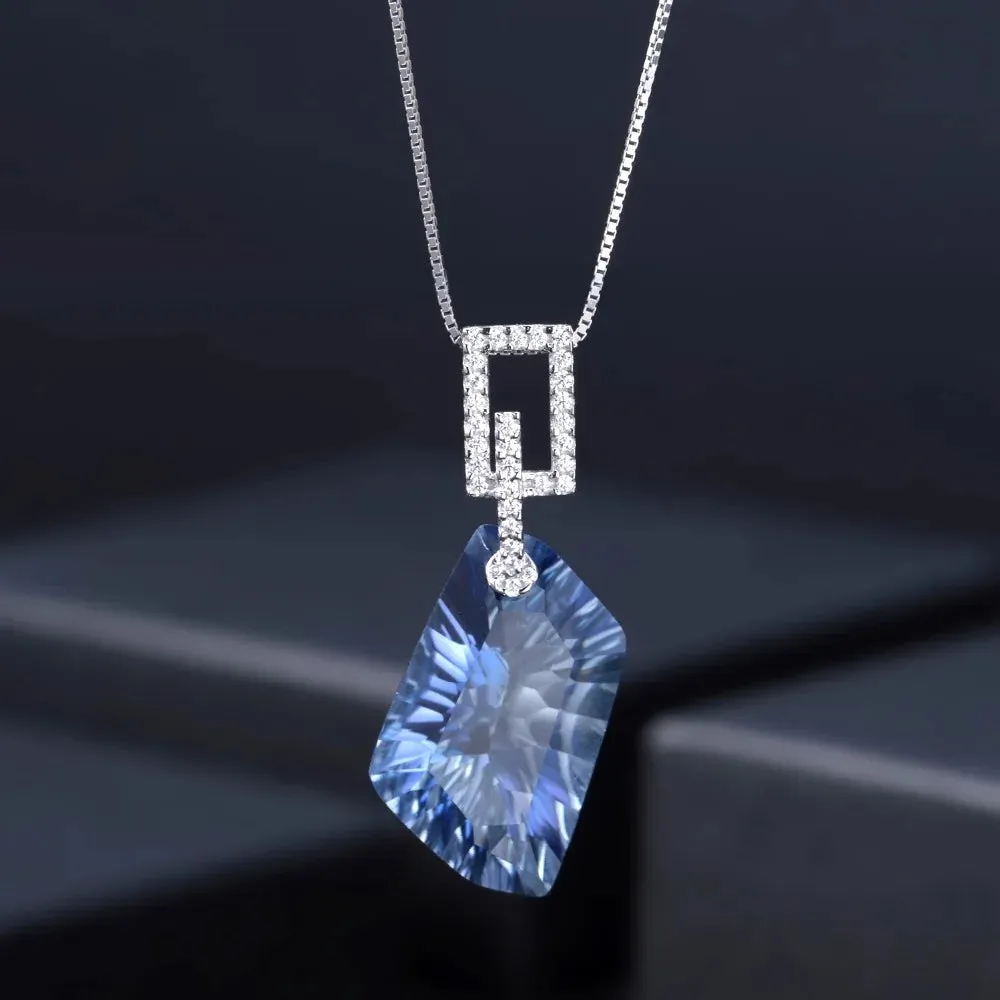 925 Sterling Silver Iolite Blue Mystic Quartz Pendant Necklace – 21.20Ct Gemstone Fine Jewelry