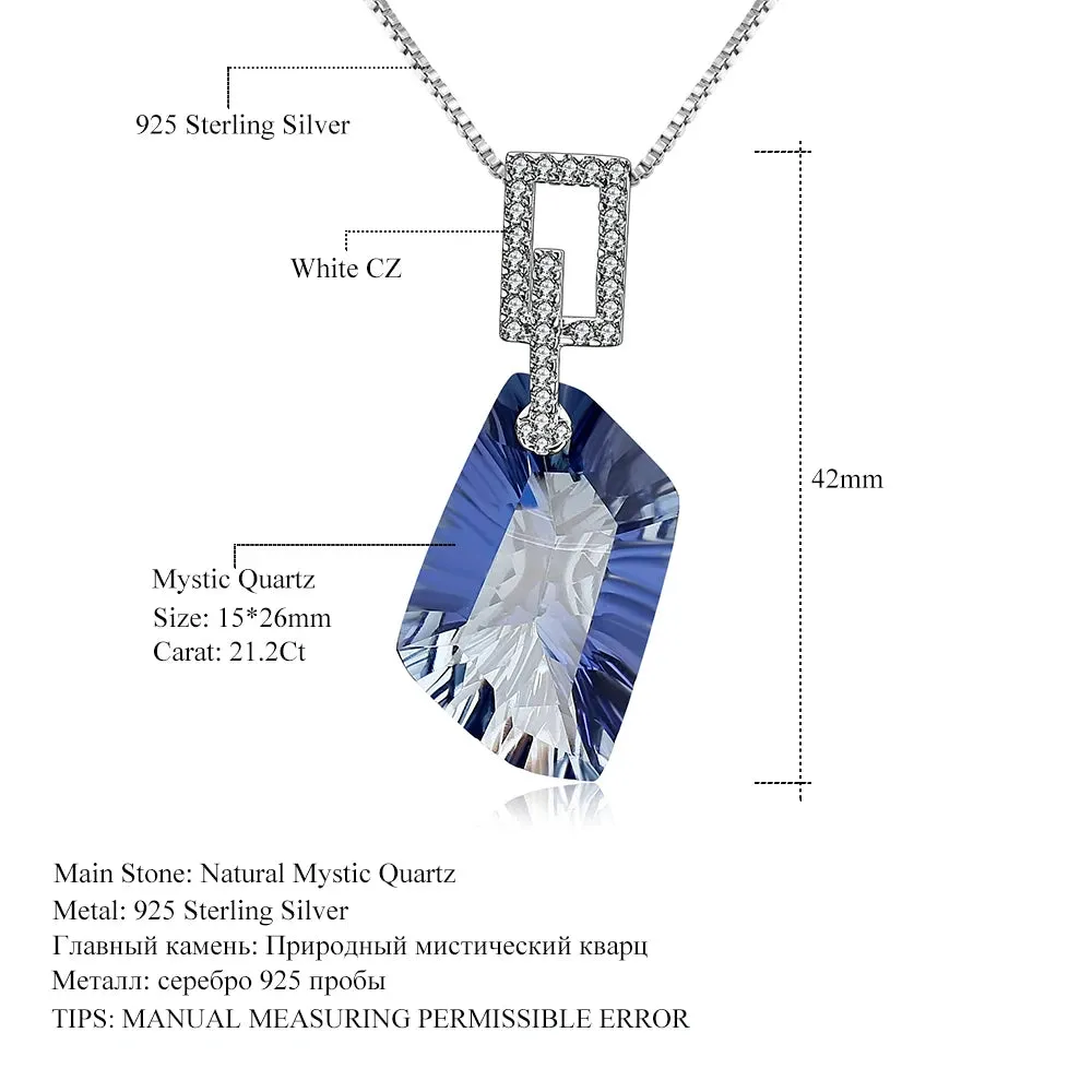 925 Sterling Silver Iolite Blue Mystic Quartz Pendant Necklace – 21.20Ct Gemstone Fine Jewelry