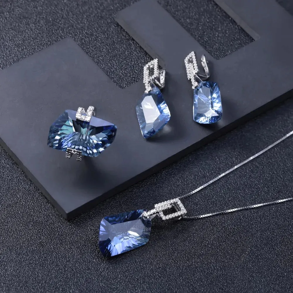 925 Sterling Silver Iolite Blue Mystic Quartz Pendant Necklace – 21.20Ct Gemstone Fine Jewelry