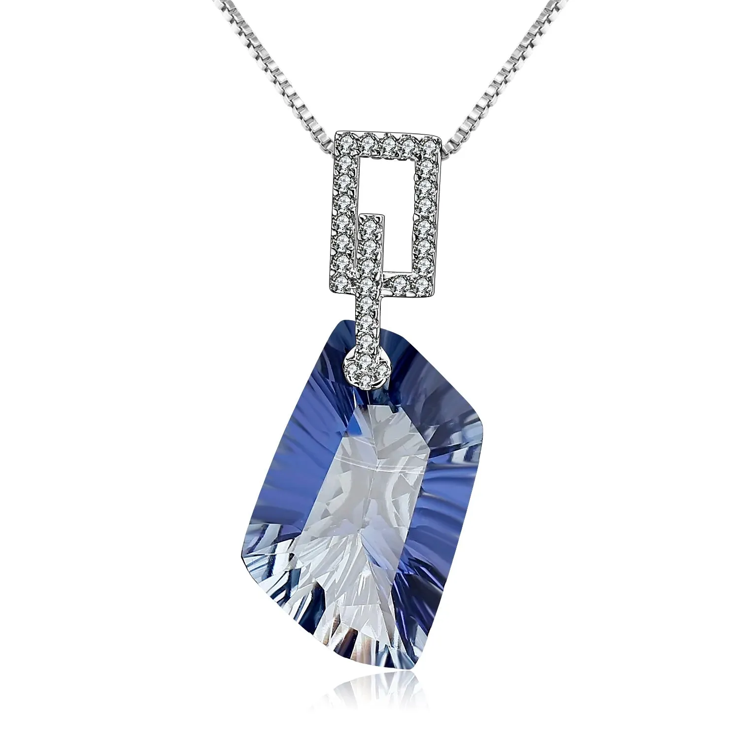 925 Sterling Silver Iolite Blue Mystic Quartz Pendant Necklace – 21.20Ct Gemstone Fine Jewelry