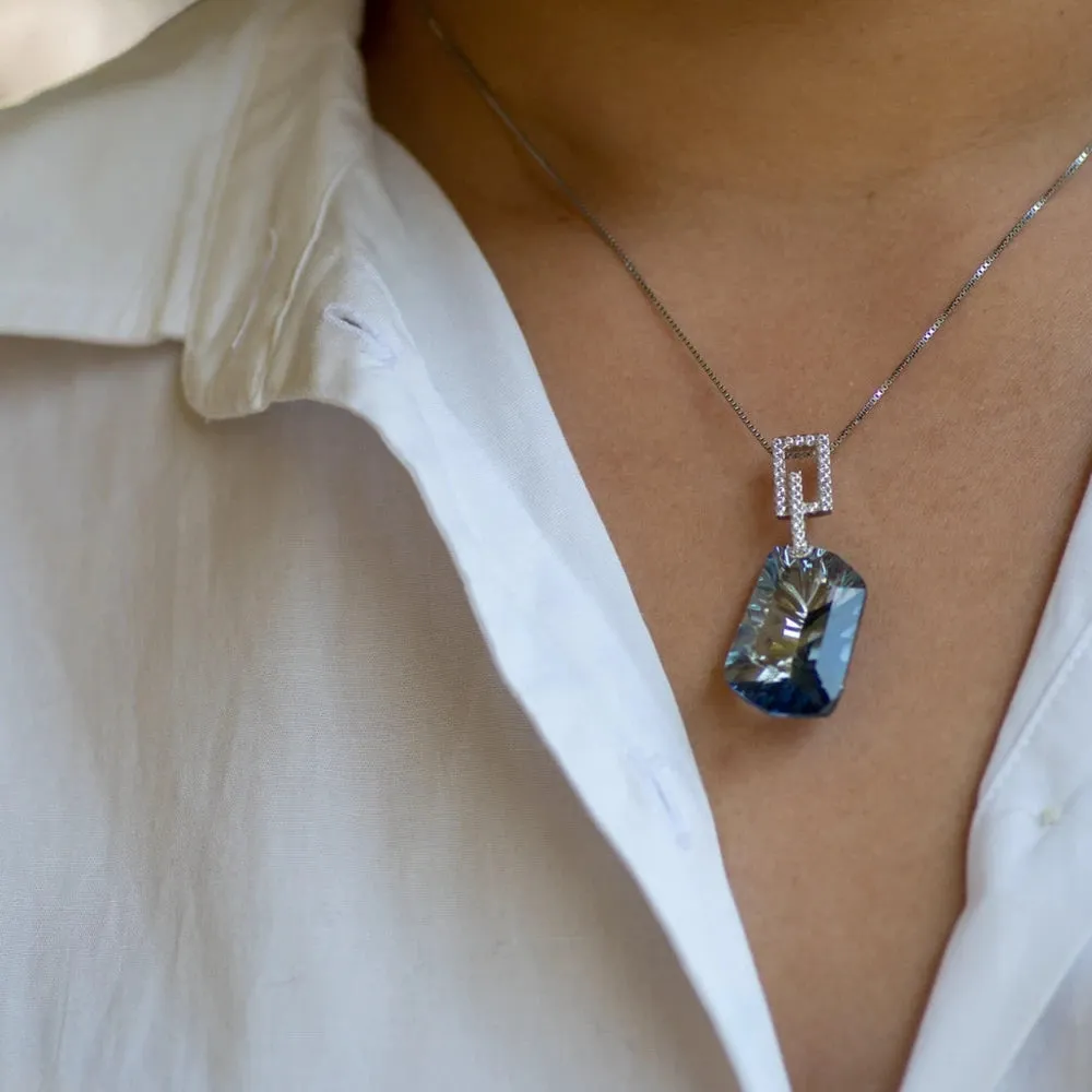 925 Sterling Silver Iolite Blue Mystic Quartz Pendant Necklace – 21.20Ct Gemstone Fine Jewelry