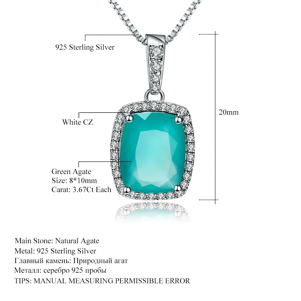 925 Sterling Silver Pendant Necklace with 3.67Ct Natural Green Agate Gemstone