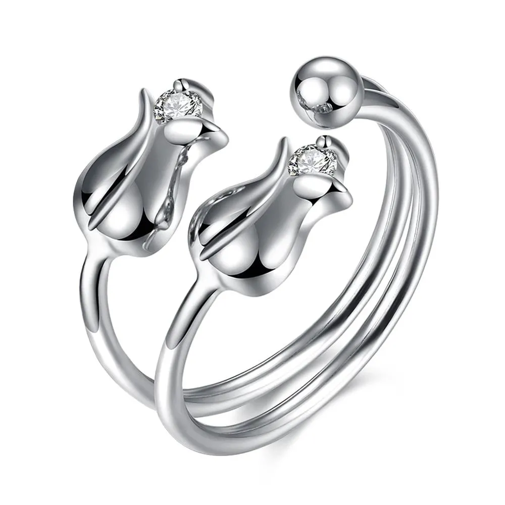 925 Sterling Silver Rose Shape Adjustable Ring, Fashion Jewelry Gift for Women