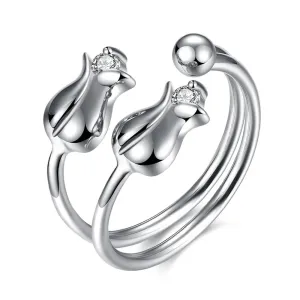 925 Sterling Silver Rose Shape Adjustable Ring, Fashion Jewelry Gift for Women
