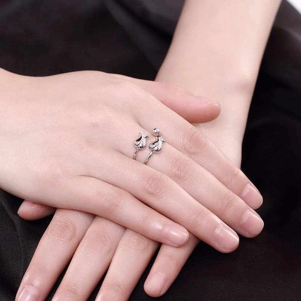 925 Sterling Silver Rose Shape Adjustable Ring, Fashion Jewelry Gift for Women