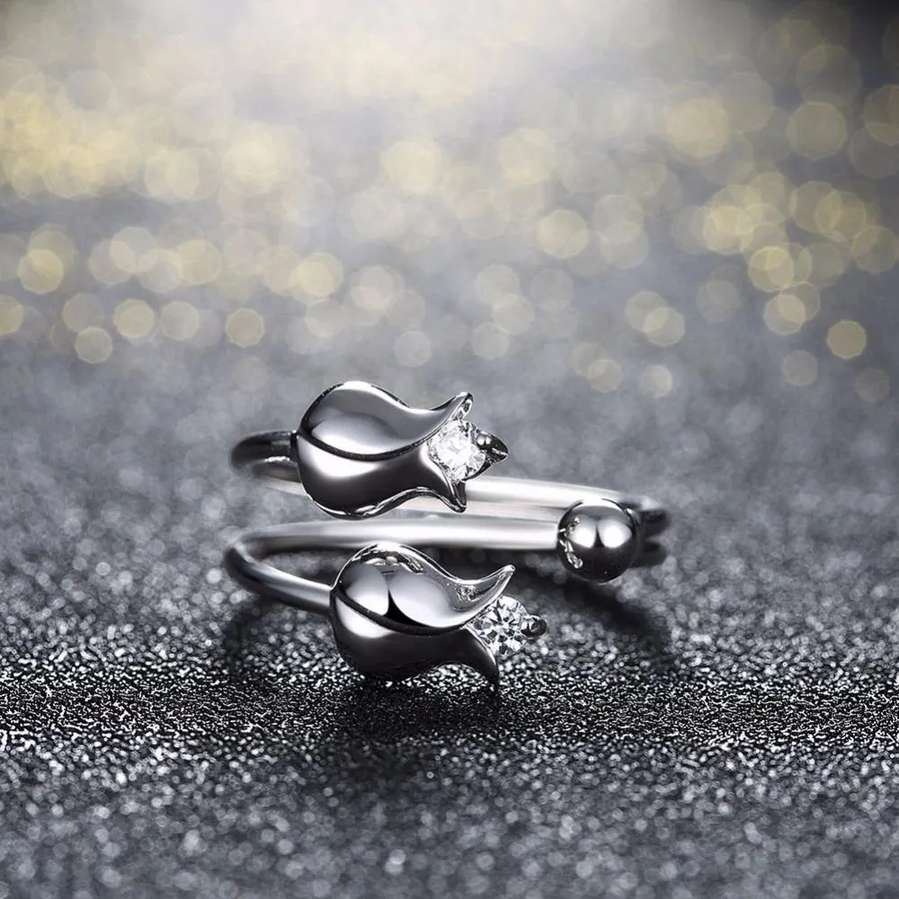 925 Sterling Silver Rose Shape Adjustable Ring, Fashion Jewelry Gift for Women