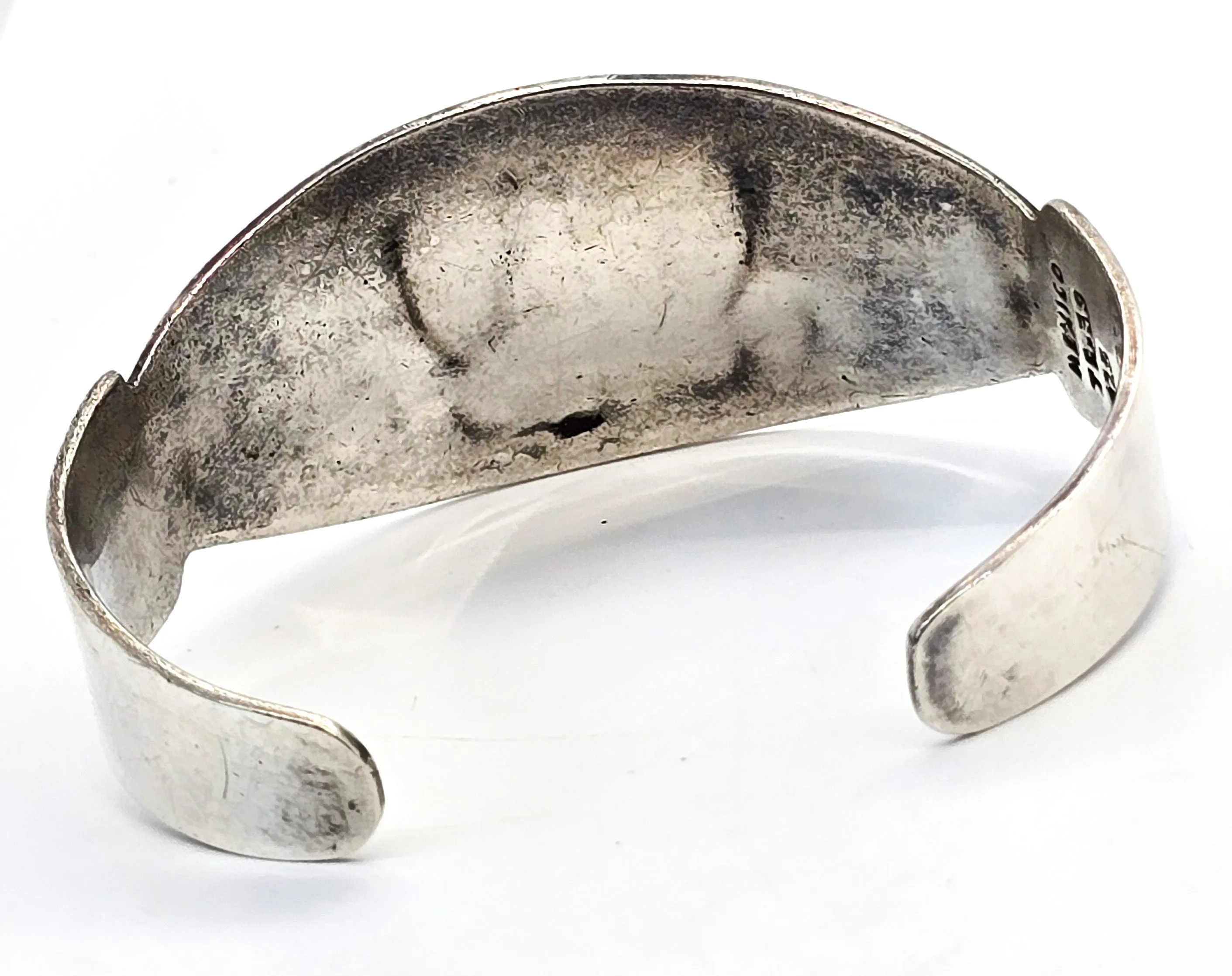 Abalone inlay Native Taxco Mexico TF-39 vintage sterling silver cuff bracelet