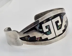 Abalone inlay Native Taxco Mexico TF-39 vintage sterling silver cuff bracelet