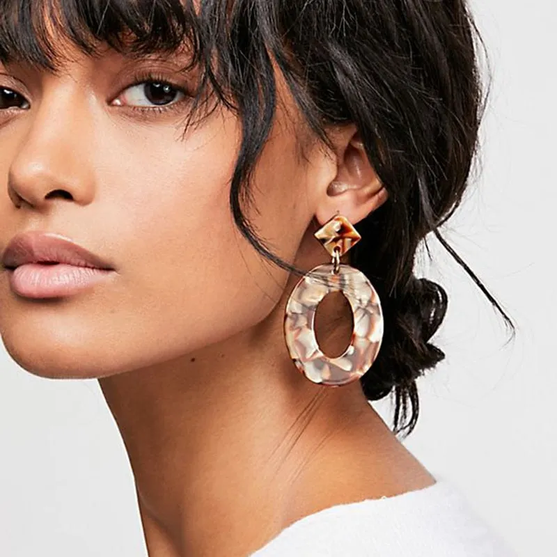Acrylic Resin Oval Dangle Earrings For Women