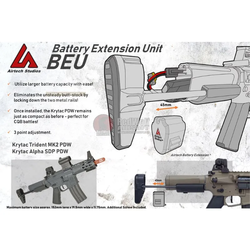 Airtech Studios Battery Extension units BEUs for Krytac Trident MKII PDW & Alpha SDP PDW - Black
