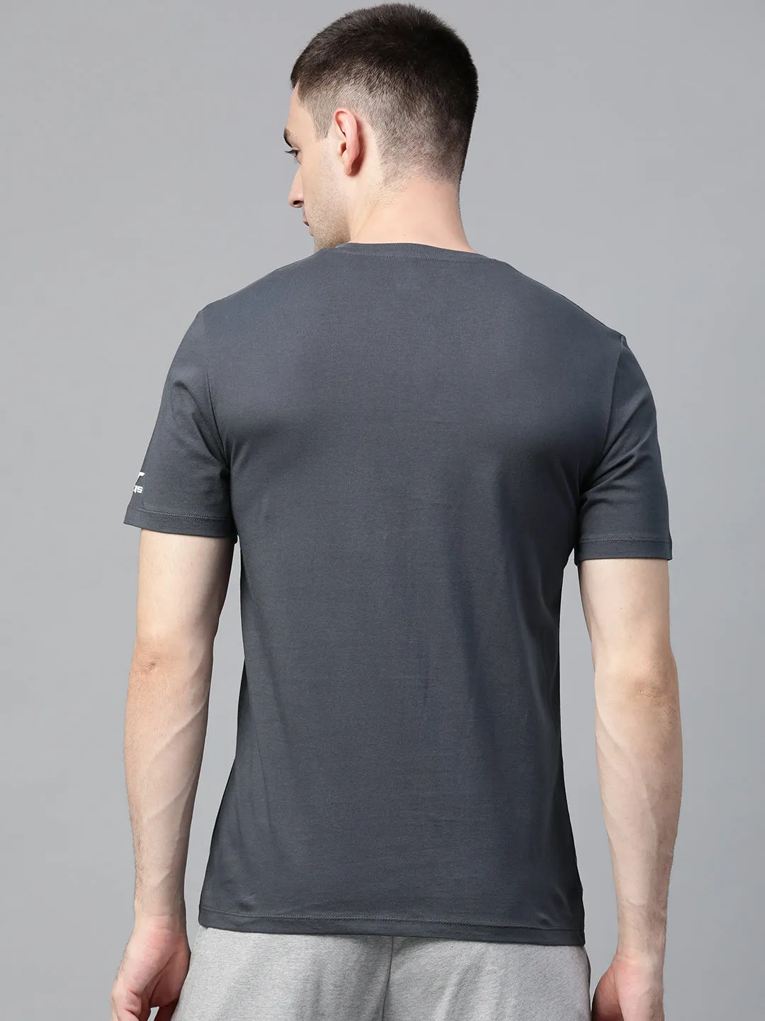 Alcis Men Charcoal Grey White Printed Round Neck Outdoor T-shirt