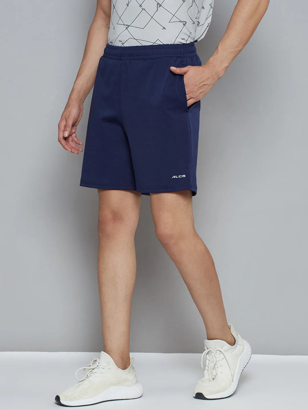 Alcis Men Navy Blue Solid Slim Fit Sports Shorts
