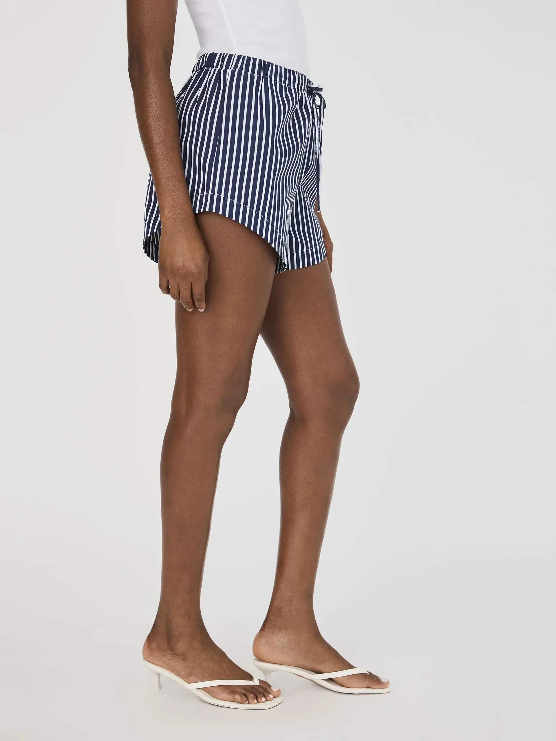 Alexis Cotton Drawstring Striped Shorts in Marine/Summer White