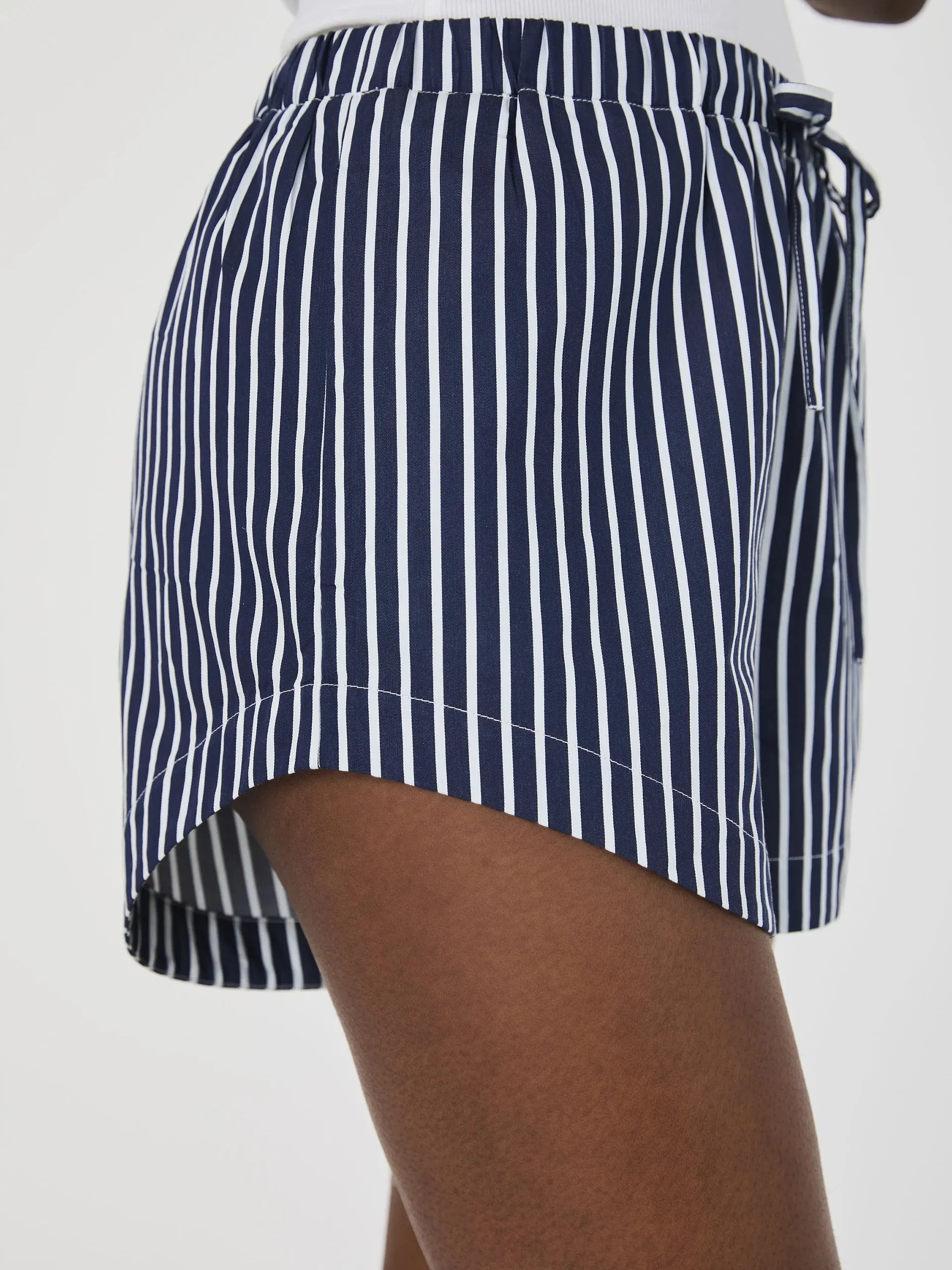 Alexis Cotton Drawstring Striped Shorts in Marine/Summer White