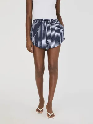 Alexis Cotton Drawstring Striped Shorts in Marine/Summer White