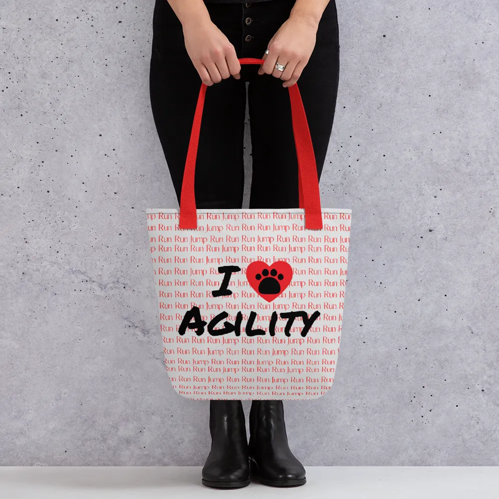 Allover Run Jump Background w/ I Heart w/ Paw Agility Tote Bag-Lt. Grey