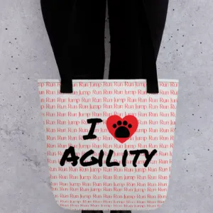 Allover Run Jump Background w/ I Heart w/ Paw Agility Tote Bag-Lt. Grey