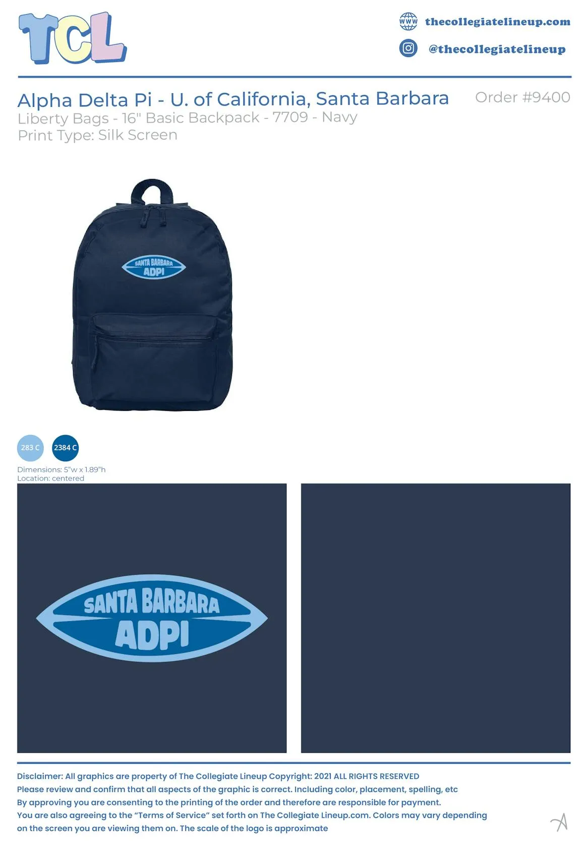 Alpha Delta Pi University of California, Santa Barbara #9400 Bag