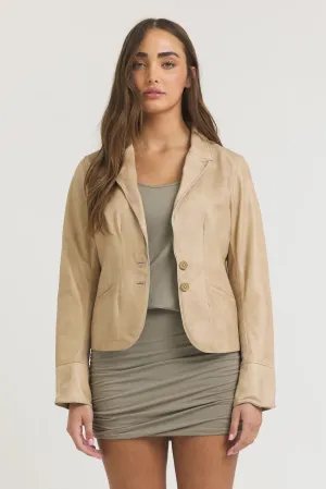 Amelia Patina Leather Jacket | Sand