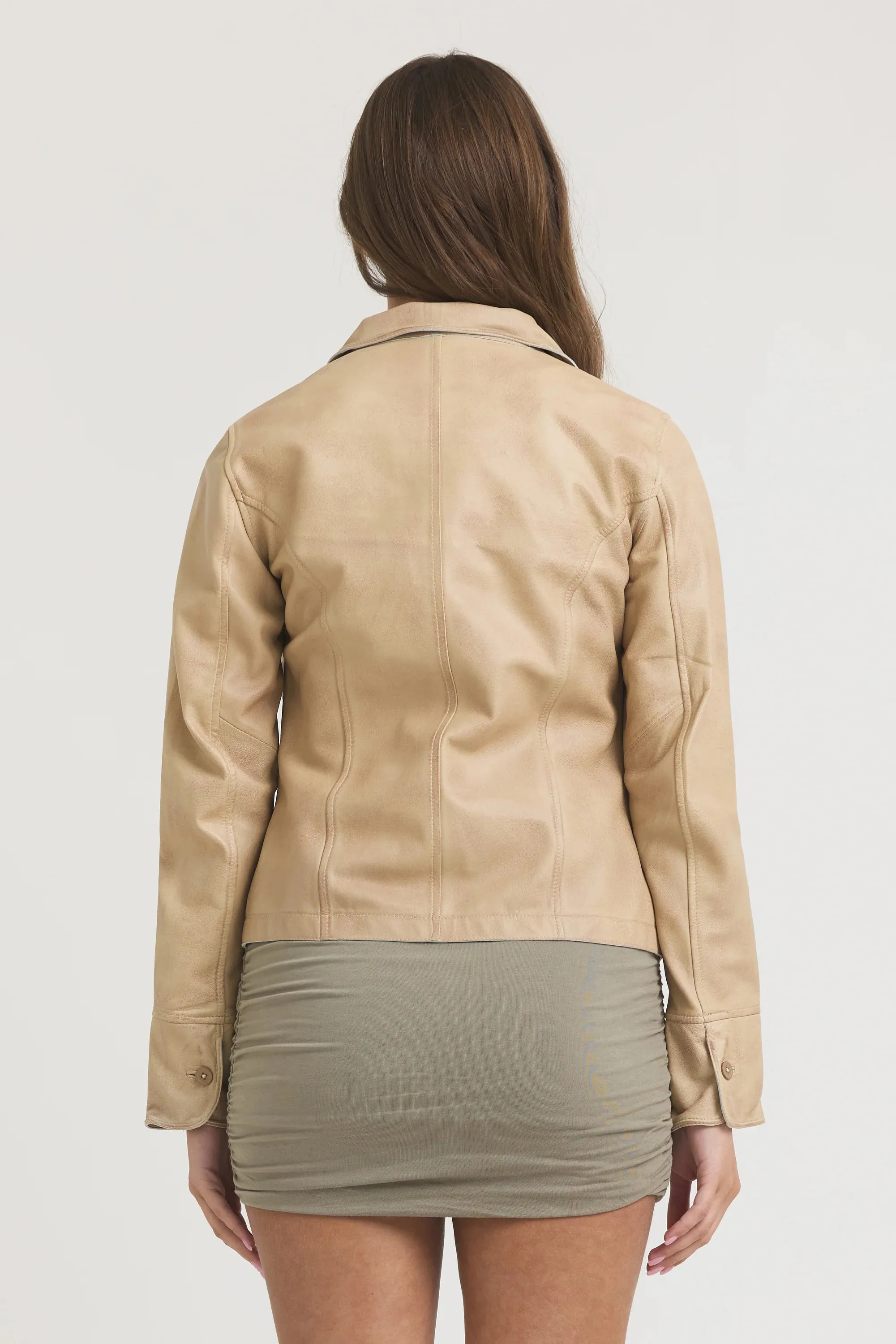 Amelia Patina Leather Jacket | Sand