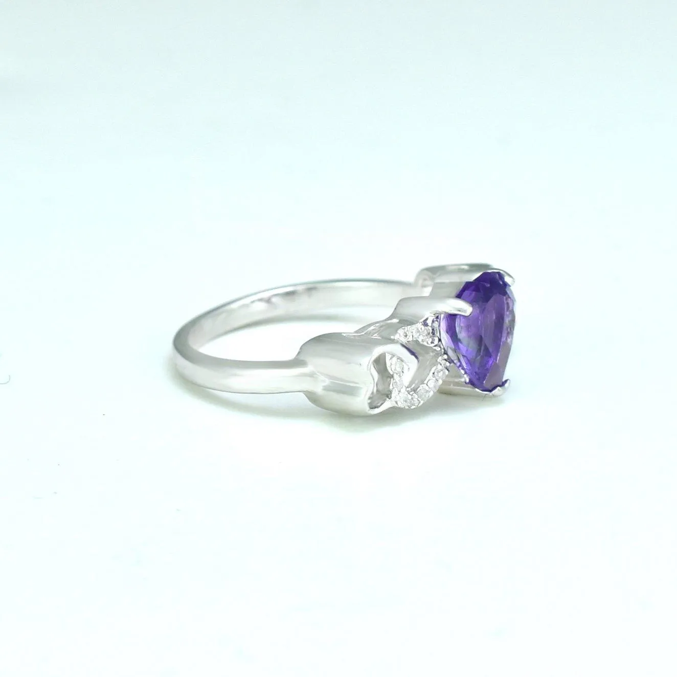 Amethyst and Diamond Heart Ring in Sterling Silver