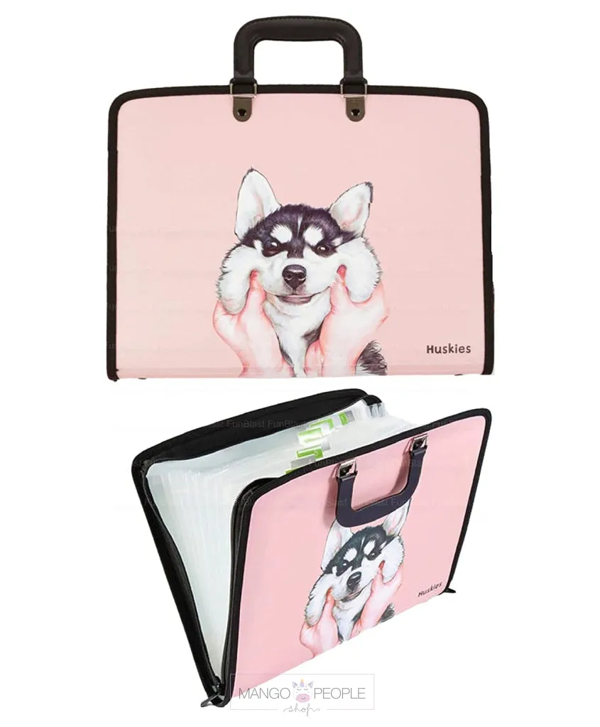 Animal Print File-Document  Folder with Handle and Zipper Lock