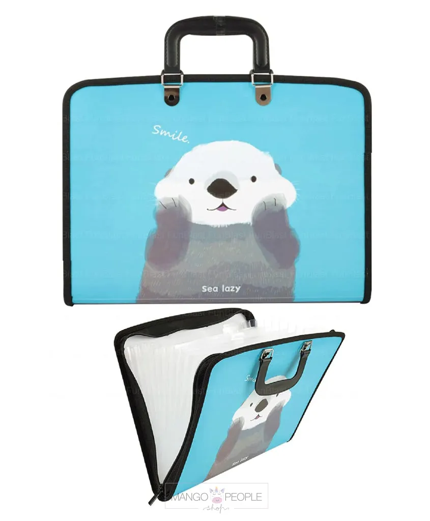 Animal Print File-Document  Folder with Handle and Zipper Lock