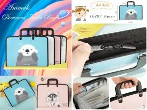 Animal Print File-Document  Folder with Handle and Zipper Lock