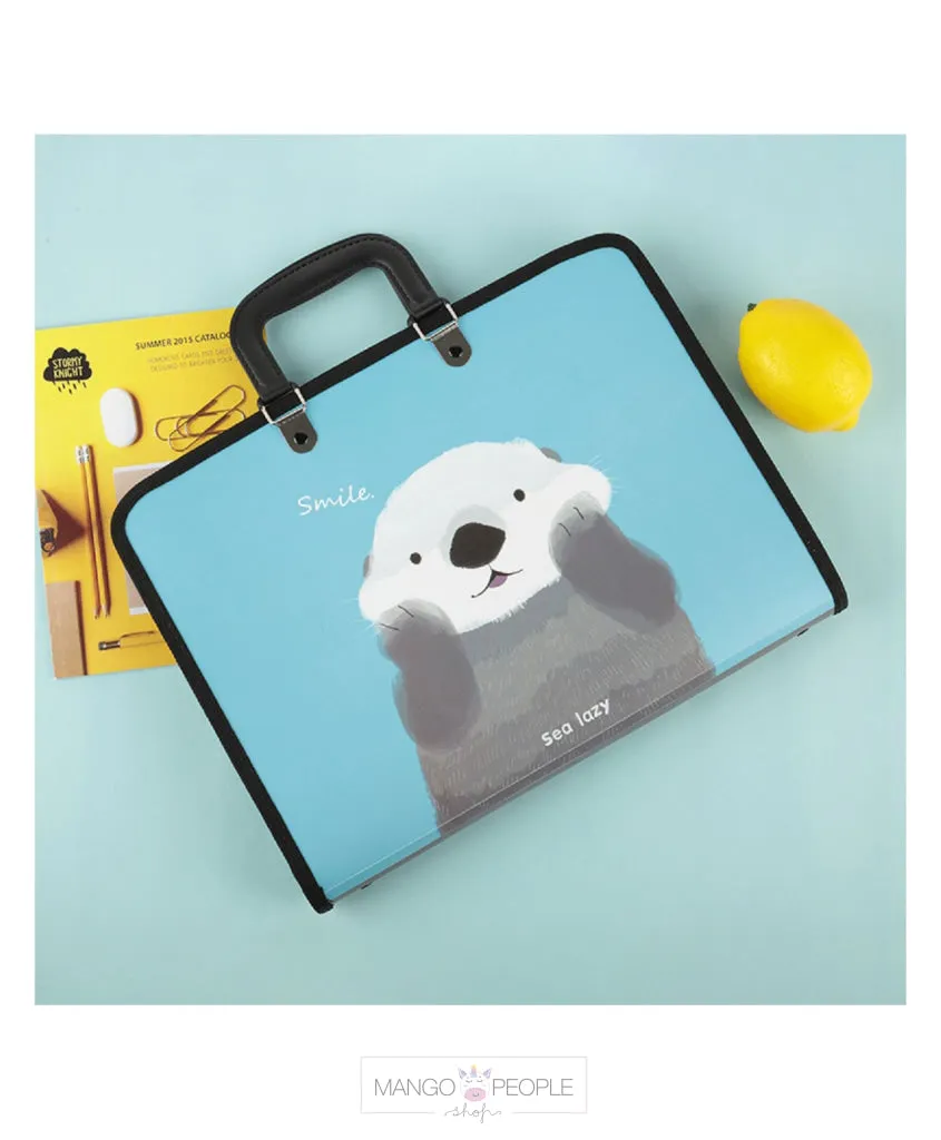Animal Print File-Document  Folder with Handle and Zipper Lock