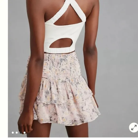 Anthropologie Ruched Floral Mini Skirt size medium