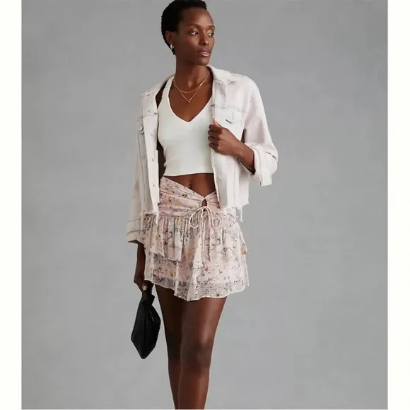 Anthropologie Ruched Floral Mini Skirt size medium