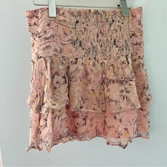 Anthropologie Ruched Floral Mini Skirt size medium