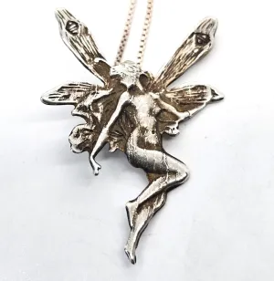 Art Nouveau Fairy sprite princess nymph vintage sterling silver pendant necklace
