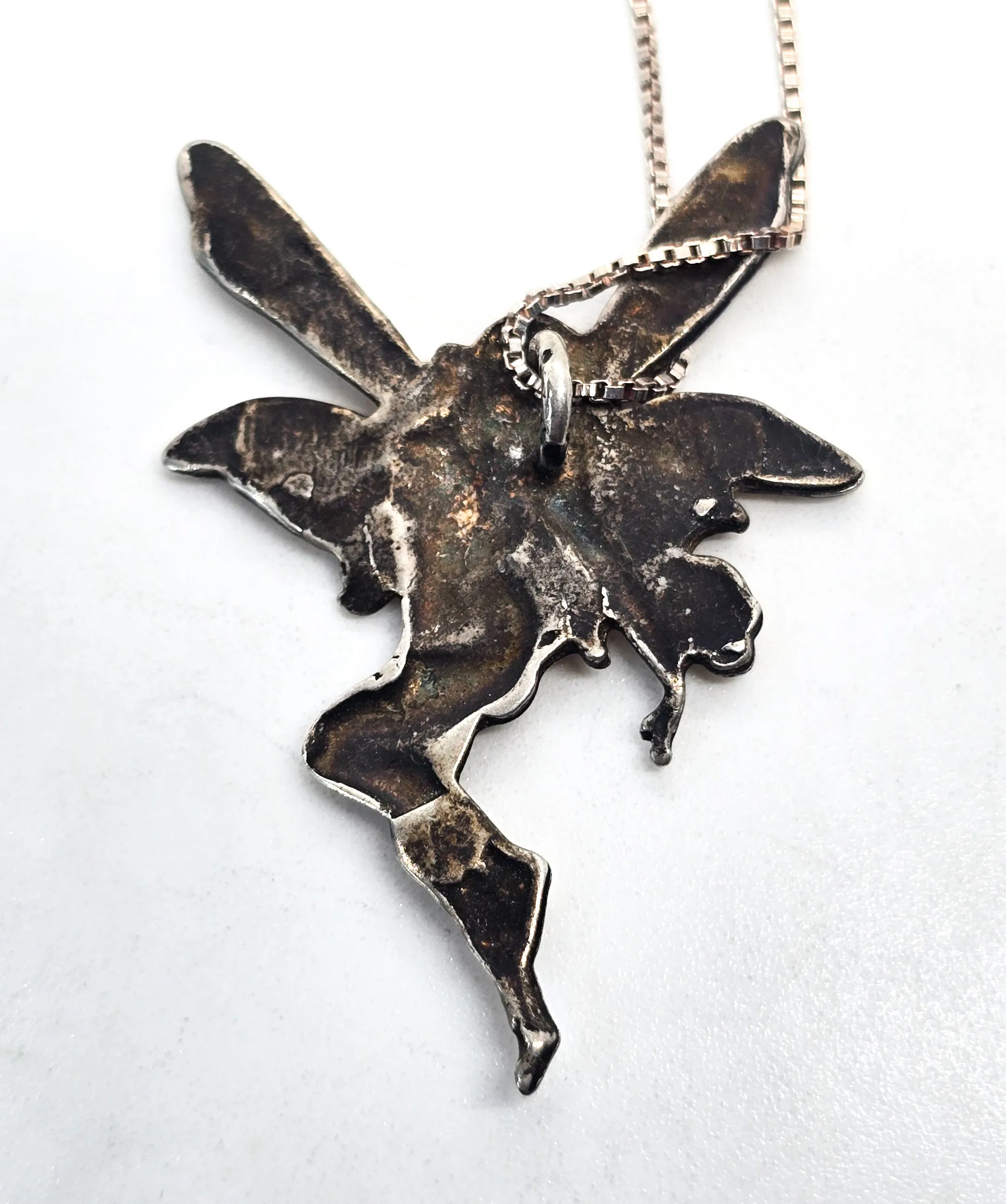 Art Nouveau Fairy sprite princess nymph vintage sterling silver pendant necklace