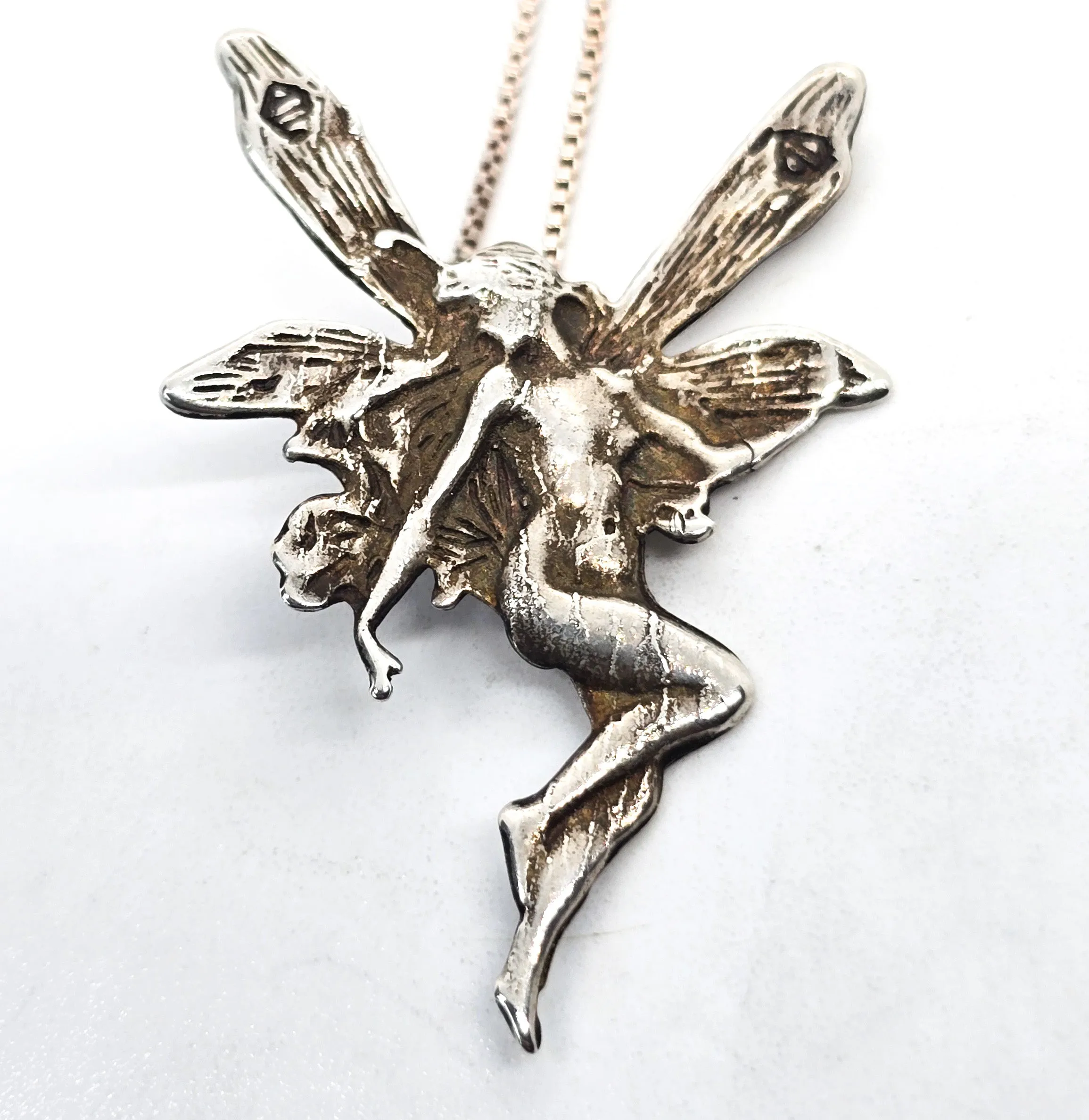 Art Nouveau Fairy sprite princess nymph vintage sterling silver pendant necklace
