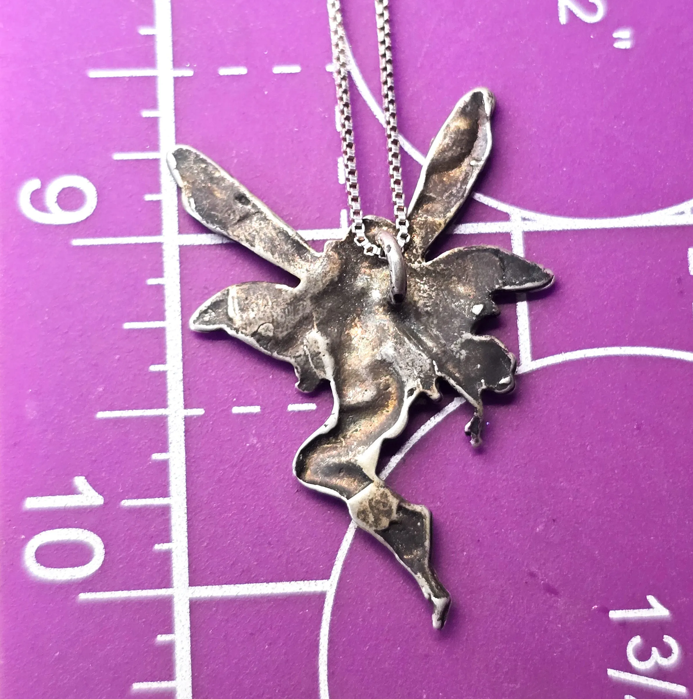 Art Nouveau Fairy sprite princess nymph vintage sterling silver pendant necklace